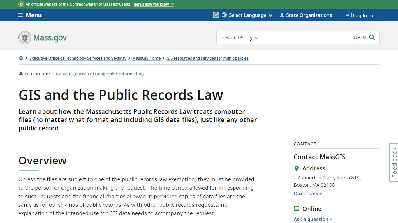 GIS and the Public Records Law | Mass.gov